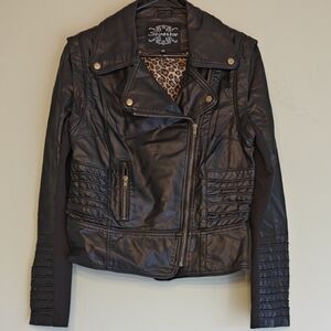Shinestar Black Faux Leather Bomber Jacket